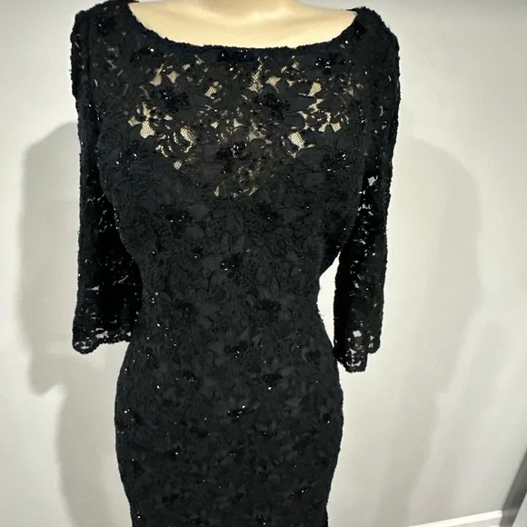 CARMEN Carmen Marc Valvo Dress Size 4 Women Black Lace Sequin Black Small Beaded - Picture 7 of 7